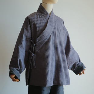 春下汉服秋冬明制短款交领弓袋袖双层纯棉居家打底袄-青霭