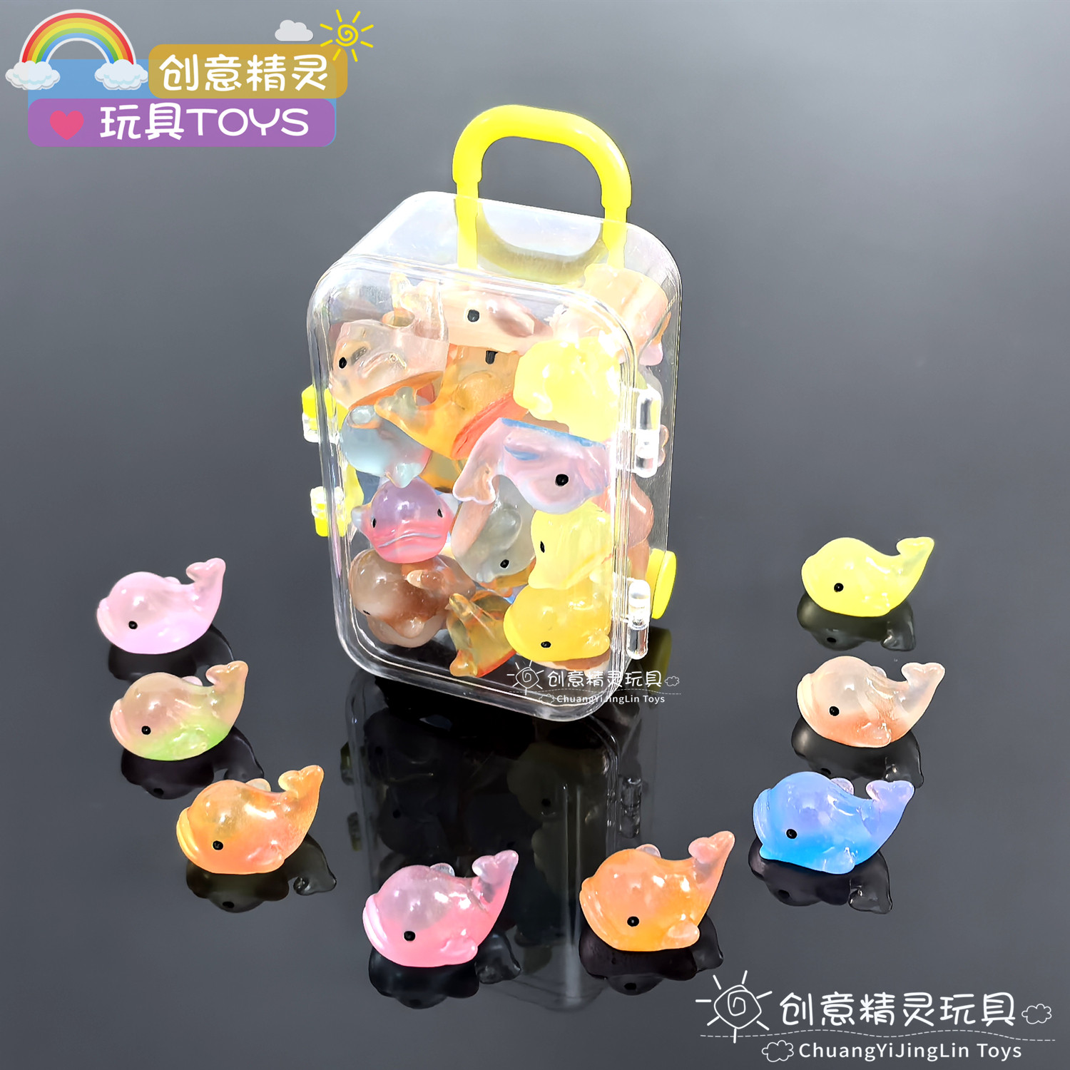 卡通可爱七彩夜光小鲸鱼海豚摆件创意礼物diy桌面摆件立体树脂
