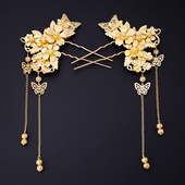 金色流苏步摇古装 秀禾头饰中式 新娘结婚发饰龙凤褂旗袍U型夹发簪