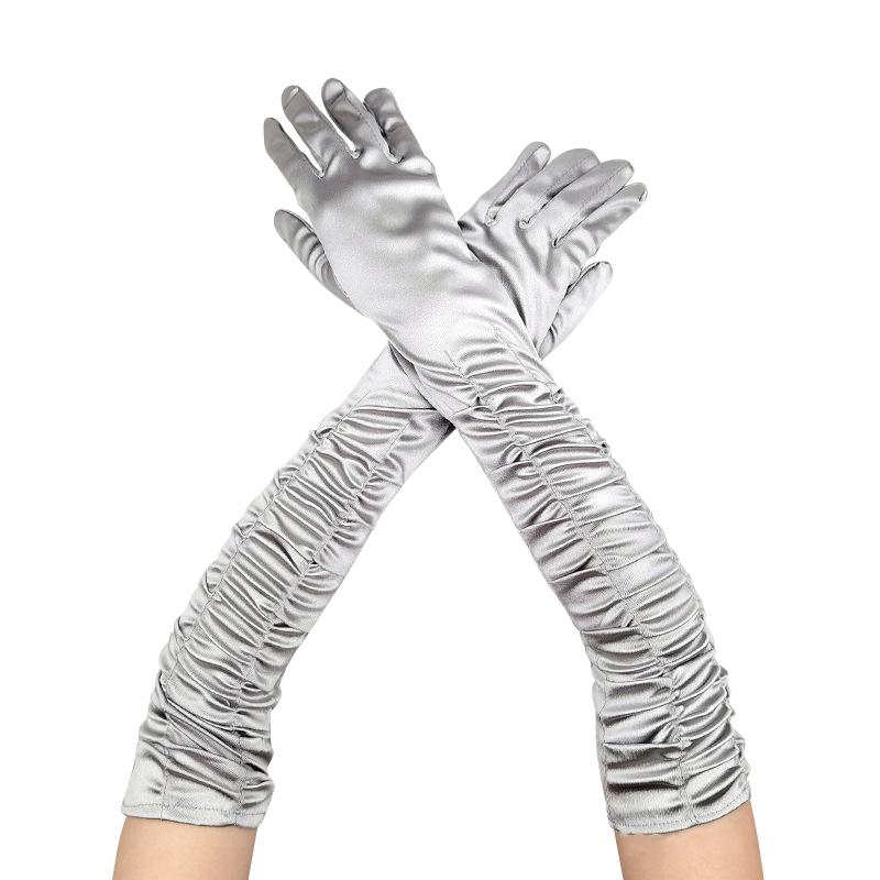 加长款褶皱显瘦包手指婚纱手套