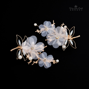 古风流苏发夹儿童汉服发饰新中式古装对夹金色蜻蜓手工花朵头饰