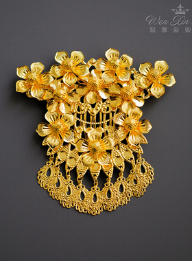 新款金色后饰插梳额饰中式古装秀禾服新娘头饰婚礼旗袍凤冠配饰