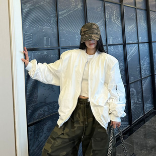 美式复古风飞行员夹克女宽松韩版棒球服外套中长款遮屁股上衣潮
