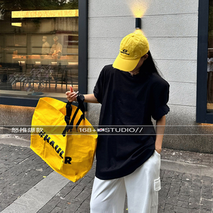 夏季黑色美式复古高级感大码垫肩短袖t恤女欧货2026新款净版上衣