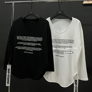 大领口u领字母白色打底衫女秋冬内搭宽松韩版长袖t恤中长款大体潮