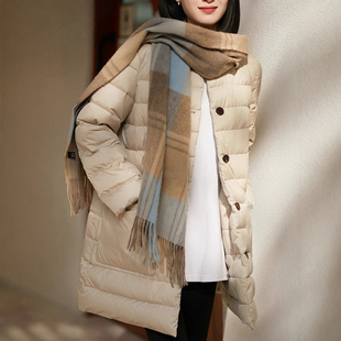 冬日不臃肿！95白鹅绒 轻奢慵懒羽绒服 中长款立领轻盈保暖鹅绒服