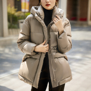 寒冬不怕冷！95白鹅绒收腰连帽羽绒服 秋冬中长款高端时尚鹅绒服