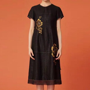 120 香云纱 裙长116 9321 手绘老龟连衣裙 真丝孤品