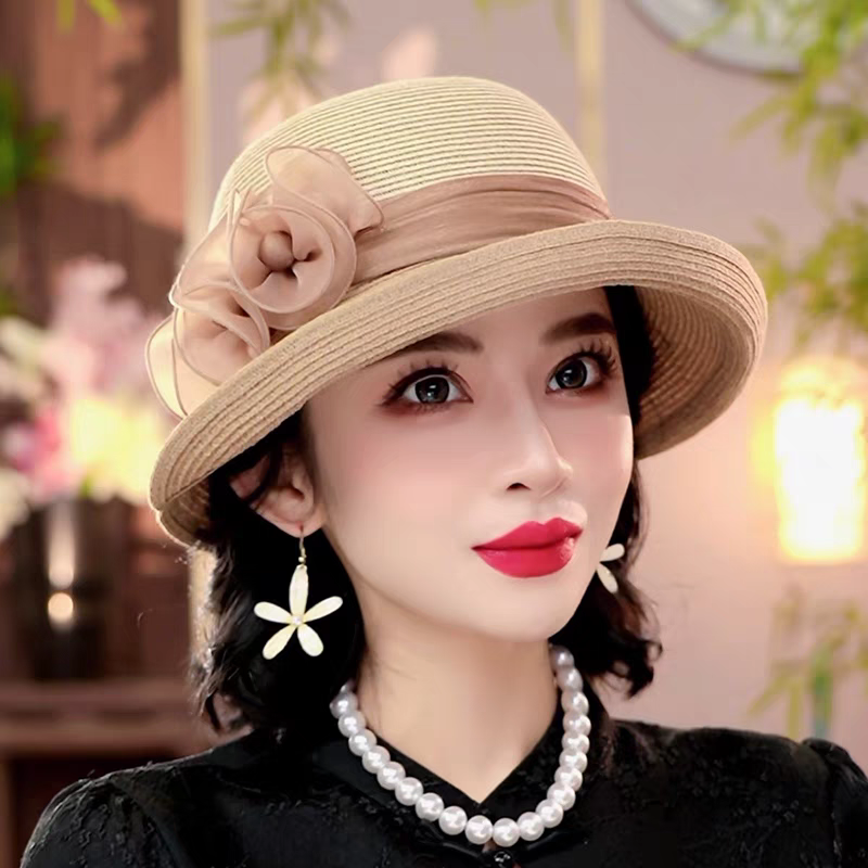 四季可戴优雅女夏季平顶花朵时尚防晒遮阳帽复古法式赫本帽1271