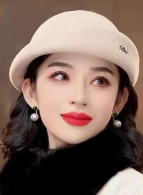 限时89元]贝雷帽纯羊毛复古英伦小礼帽呢子帽定型帽空姐帽1338