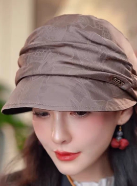 香云纱花罗帽子贵妇防晒遮阳帽重磅桑蚕丝洋气时尚百搭鸭舌帽2167