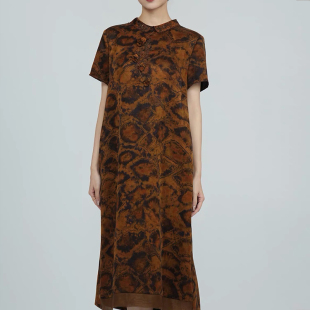 115 香云纱 裙长111 88296 翻领黄色钉珠刺绣裙 真丝孤品