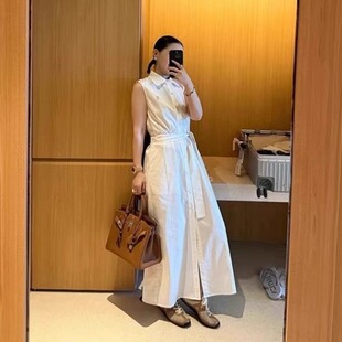 2025夏季新款时尚通勤女Polo领衬衫连衣裙A字裙刺绣无袖中长款女