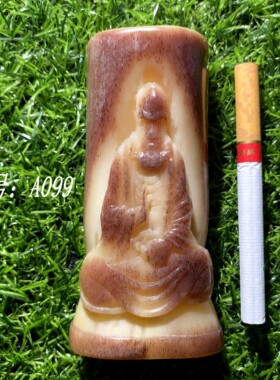 原色骆驼骨蝌蚪纹骨雕手把件