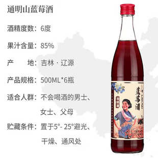 通明山水果酒 老味道蓝莓酒 6度 500ml*6瓶整箱 微醺甜酒自饮送礼