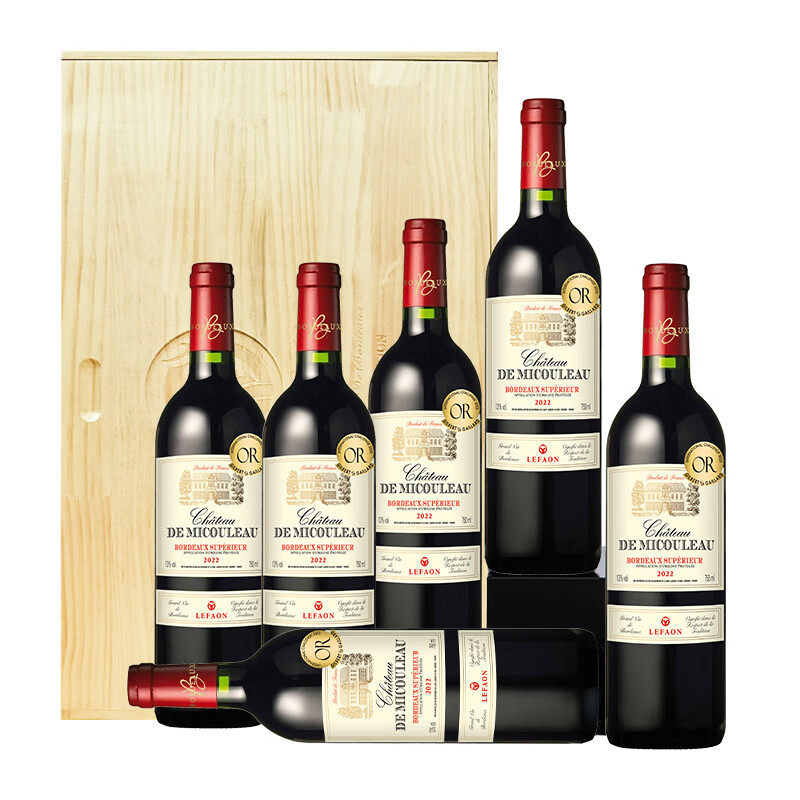 利枫法国进口红酒 德米酷城堡超级波尔多干红葡萄酒750ml*6支木箱