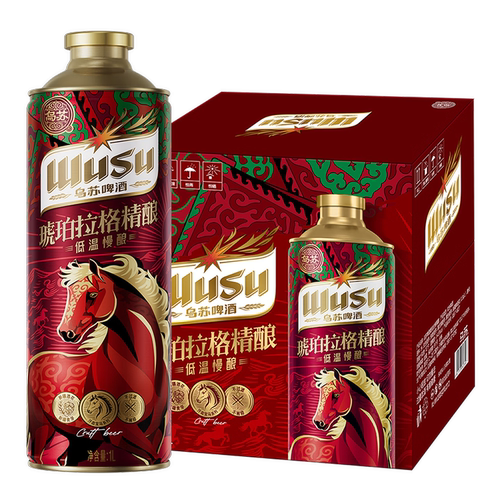 乌苏啤酒wusu琥珀拉格精酿1L*6罐整箱装1000ml大瓶