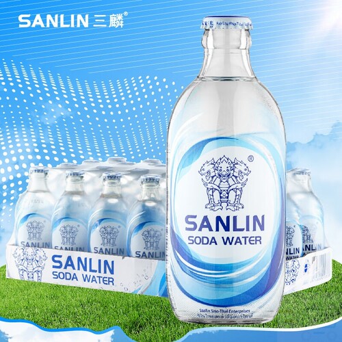 三麟苏打水335ml*24瓶 无糖原味气泡水整箱装苏打汽水 0糖0卡0脂