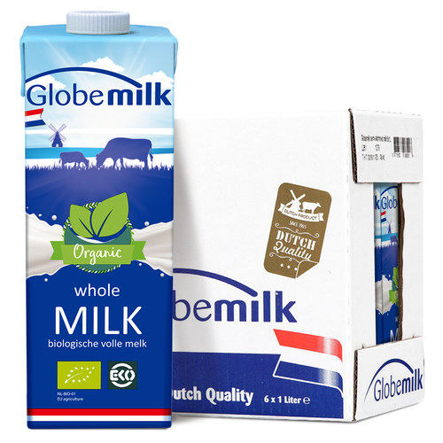 荷兰原装进口 荷高Globemilk有机全脂纯牛奶 1L*6大盒