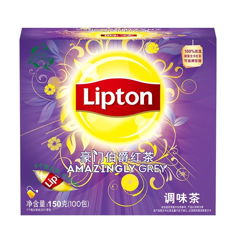 立顿Lipton 红茶豪门伯爵叶 办公室下午茶 袋泡茶包1.5g*100小袋