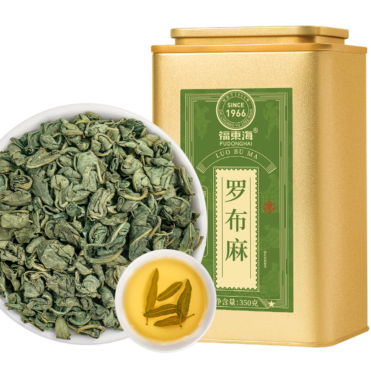 福东海正宗特优罗布麻茶金罐装原叶嫩叶杜仲绞股蓝养生茶泡水350g