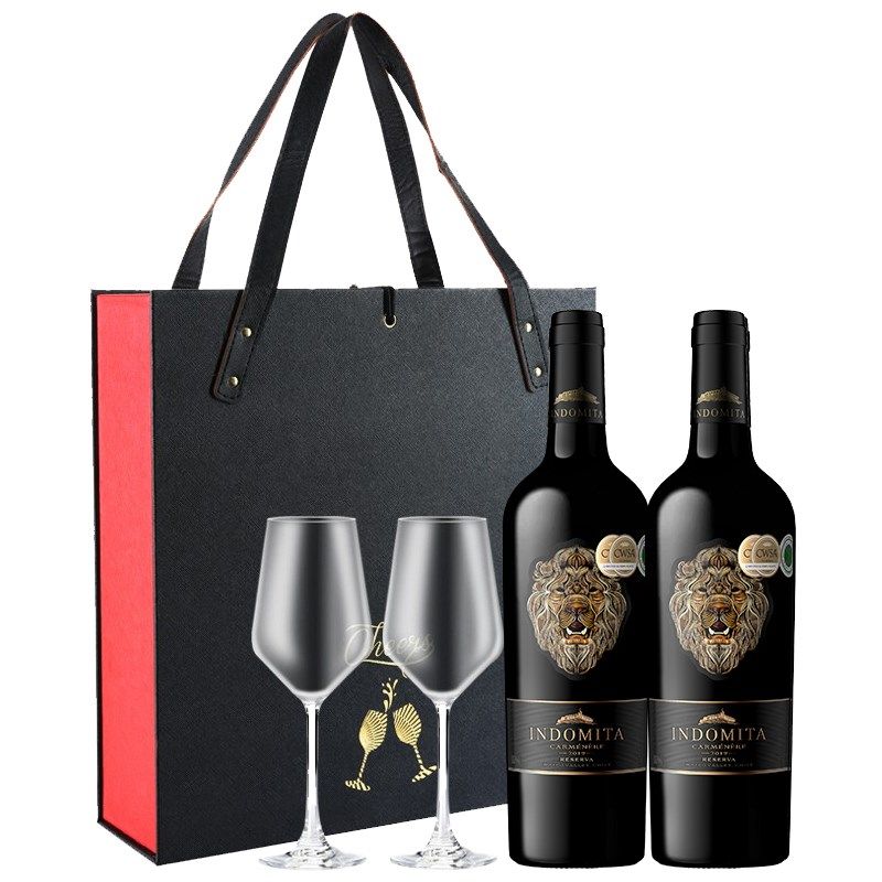 张裕先锋智利魔狮珍藏佳美娜干红葡萄酒750ml*2双支皮盒赠红酒杯