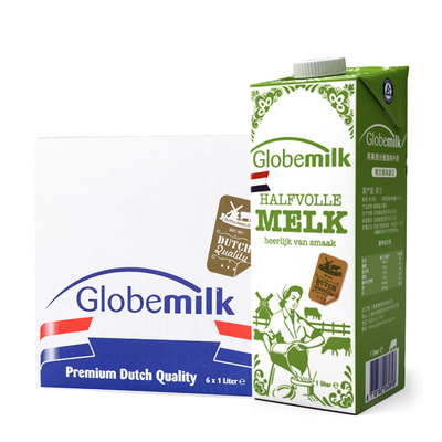 荷兰原装进口 荷高（Globemilk） 部分脱脂纯牛奶1L*6整箱装3.6%