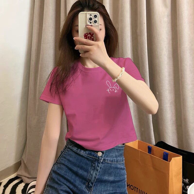 正肩纯棉短袖t恤女2026新款夏季树莓色短款宽松显瘦小众百搭上衣