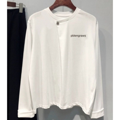 纯棉圆领设计感高端长袖t恤女早春打底衫可外穿宽松白色爆款上衣