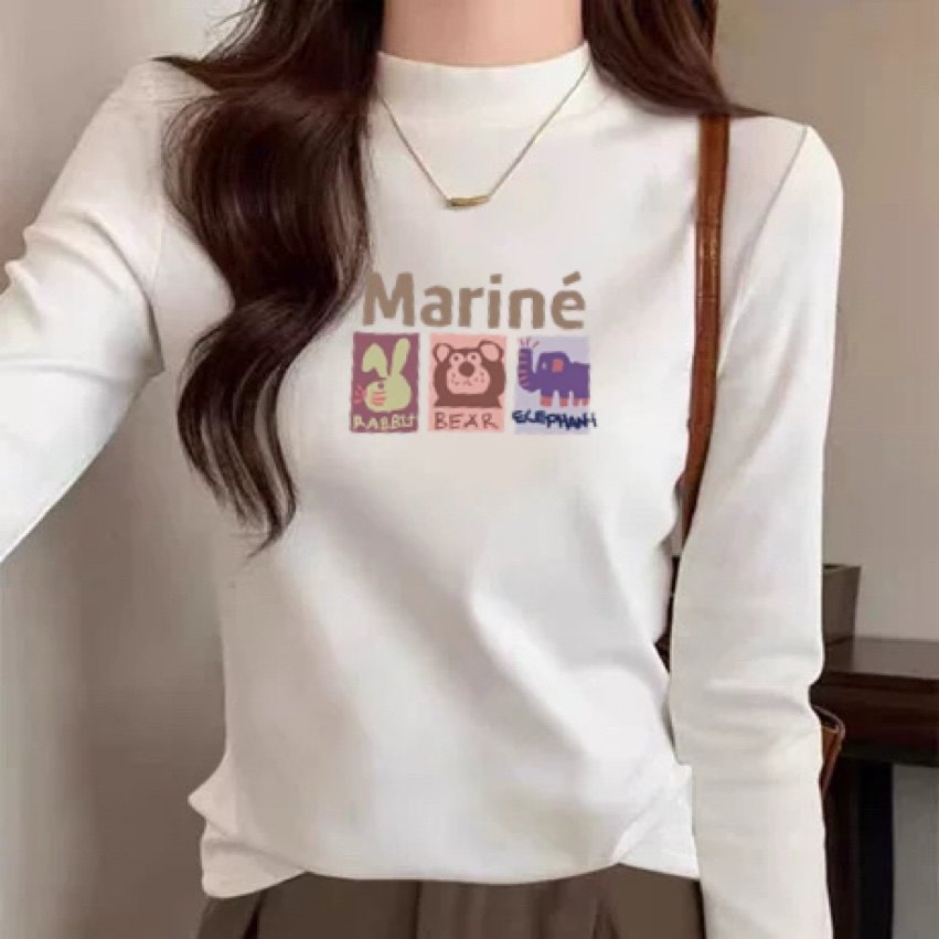 白色德绒半高领长袖T恤女新款秋冬季加绒加厚洋气时尚上衣打底衫