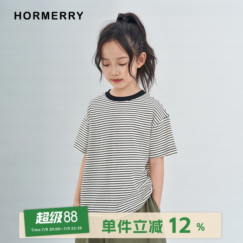 hormerry儿童夏季条纹短袖t恤