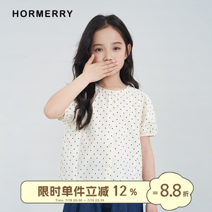 女童泡泡袖 新款 2025夏季 森系純棉襯衣短袖 襯衫 波點娃娃衫 赫米童裝