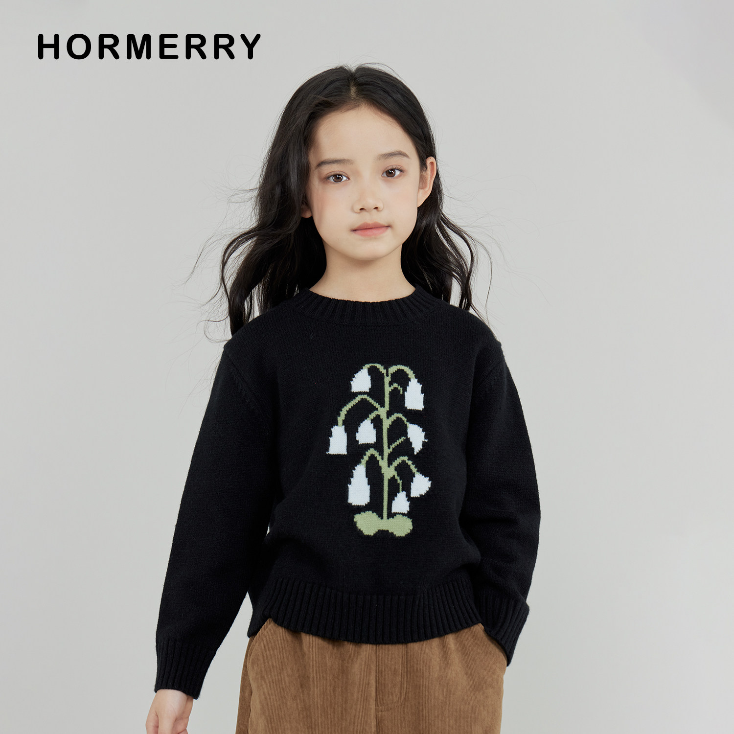 赫米童装2025秋冬新款儿童提花套头毛衣中大童保暖圆领针织衫上衣
