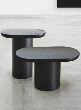 北欧轻奢侘寂现代简约样板房沙发椭圆黑色橡木实木纹理组合边几