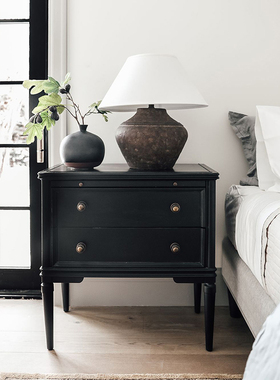 【曦羽】高箱储物床头柜 主卧黑色实木边框 静音抽屉轻法式复古