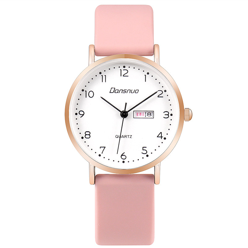 高颜值星期日历手表女男款简约初高中小学生潮流防水石英表静音表
