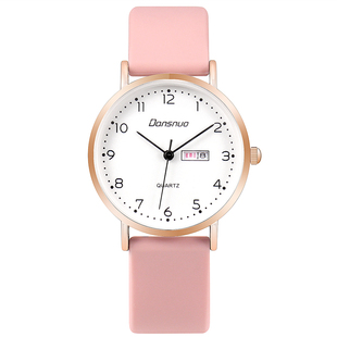 高颜值星期日历手表女男款简约初高中小学生潮流防水石英表静音表