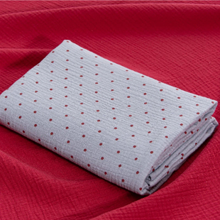纯色面料全棉双层纱印花口水巾布料波点红色手工制作diy纯棉简约