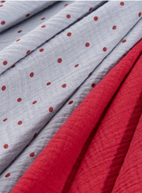 波点红色手工制作diy纯棉简约纯色面料全棉双层纱印花口水巾布料
