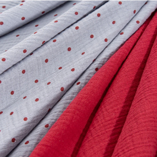 波点红色手工制作diy纯棉简约纯色面料全棉双层纱印花口水巾布料