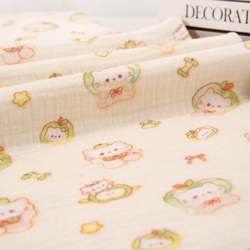 纯棉面料全棉双层纱手工制作diy印花布料口水巾睡衣可爱卡通格子