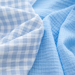 纯棉双层纱水洗褶皱全棉布料婴儿卡通面料睡衣口水巾浴巾被套布料