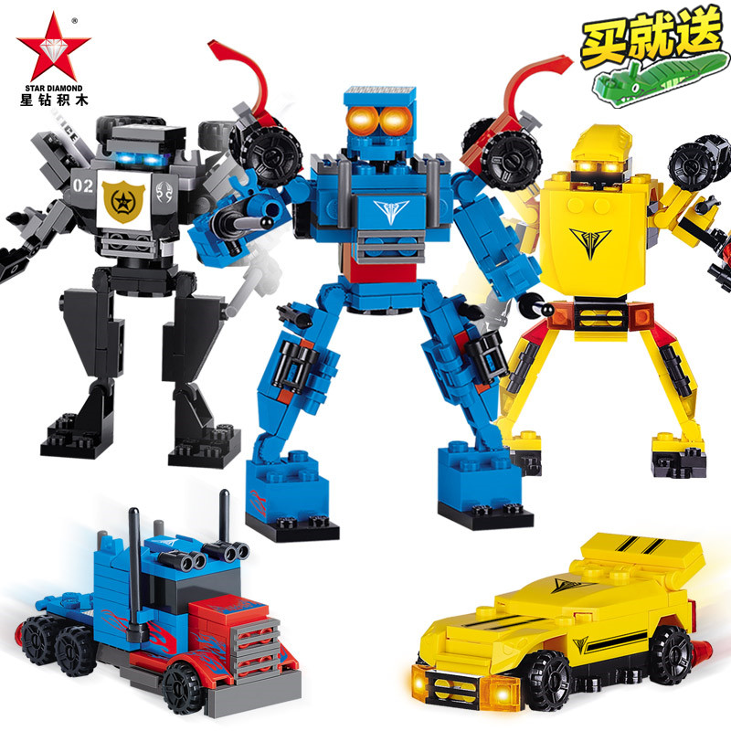 星钻积木儿童益智力拼装变形机器人金刚玩具男孩子小颗粒中国积木