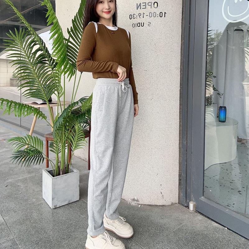 2025春秋新款女士灰色休闲裤韩版百搭纯棉直筒卫裤薄款运动长裤子
