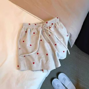 家居裤 大码 松紧腰显瘦阔腿热裤 300斤爱心印花休闲短裤 胖mm女夏季