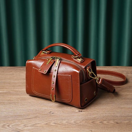 2026女包通勤日韩复古植鞣牛皮手提枕头小包女士单肩包斜挎女