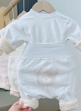 宝宝秋衣秋裤男女宝33195双层加厚蚕丝保暖衣婴幼儿高腰衣服秋冬