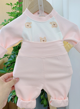 秋冬款宝宝舒绒棉A类秋衣20535A新生儿婴儿开肩高腰护肚内衣套装