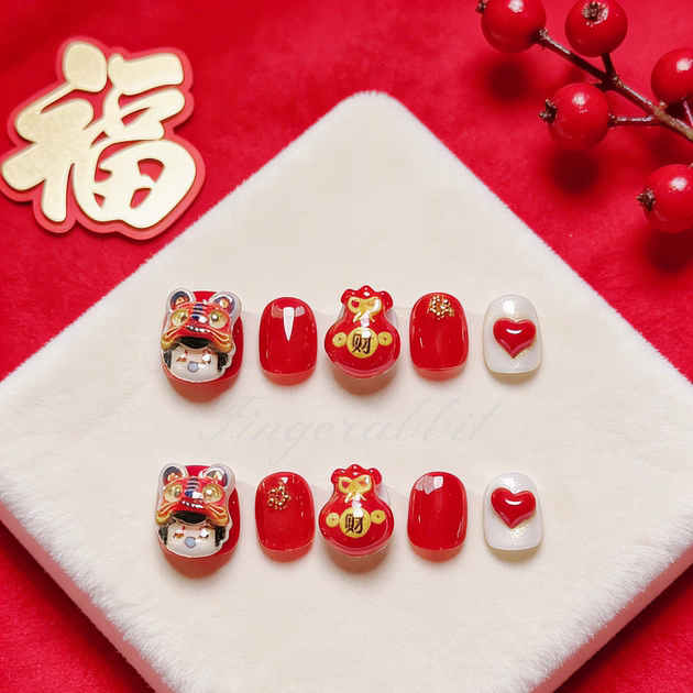2026新年红色纯手工穿戴甲春节喜庆儿童美甲卡通福袋美甲贴女孩,彩妆/香水/美妆工具,穿戴甲/甲片,淘宝优惠券,粉丝福利购,淘宝优惠卷