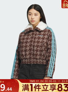 adidas阿迪达斯三叶草女子运动休闲复古千鸟格短款棉服外套KA9732